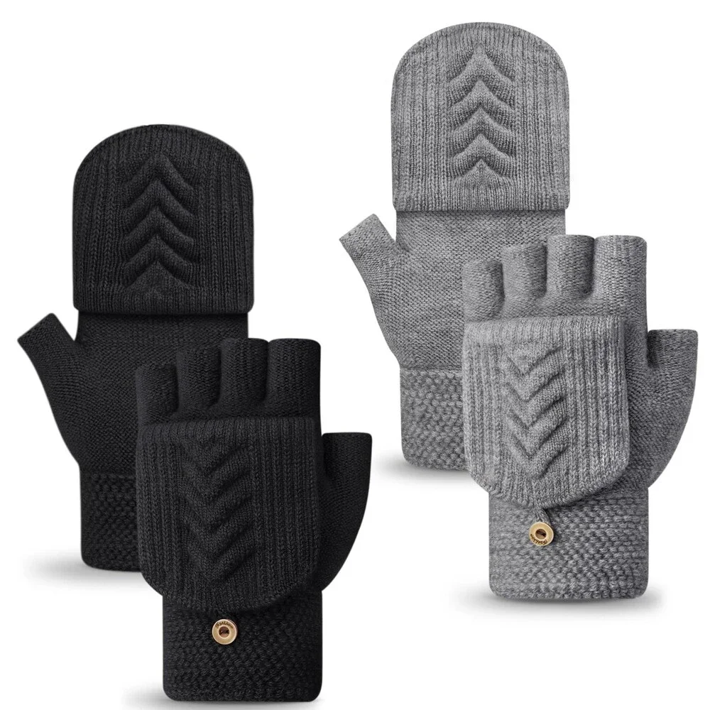 YSense Women's Winter Warm Knitted Convertible Fingerless Gloves 2-Pack - NWT